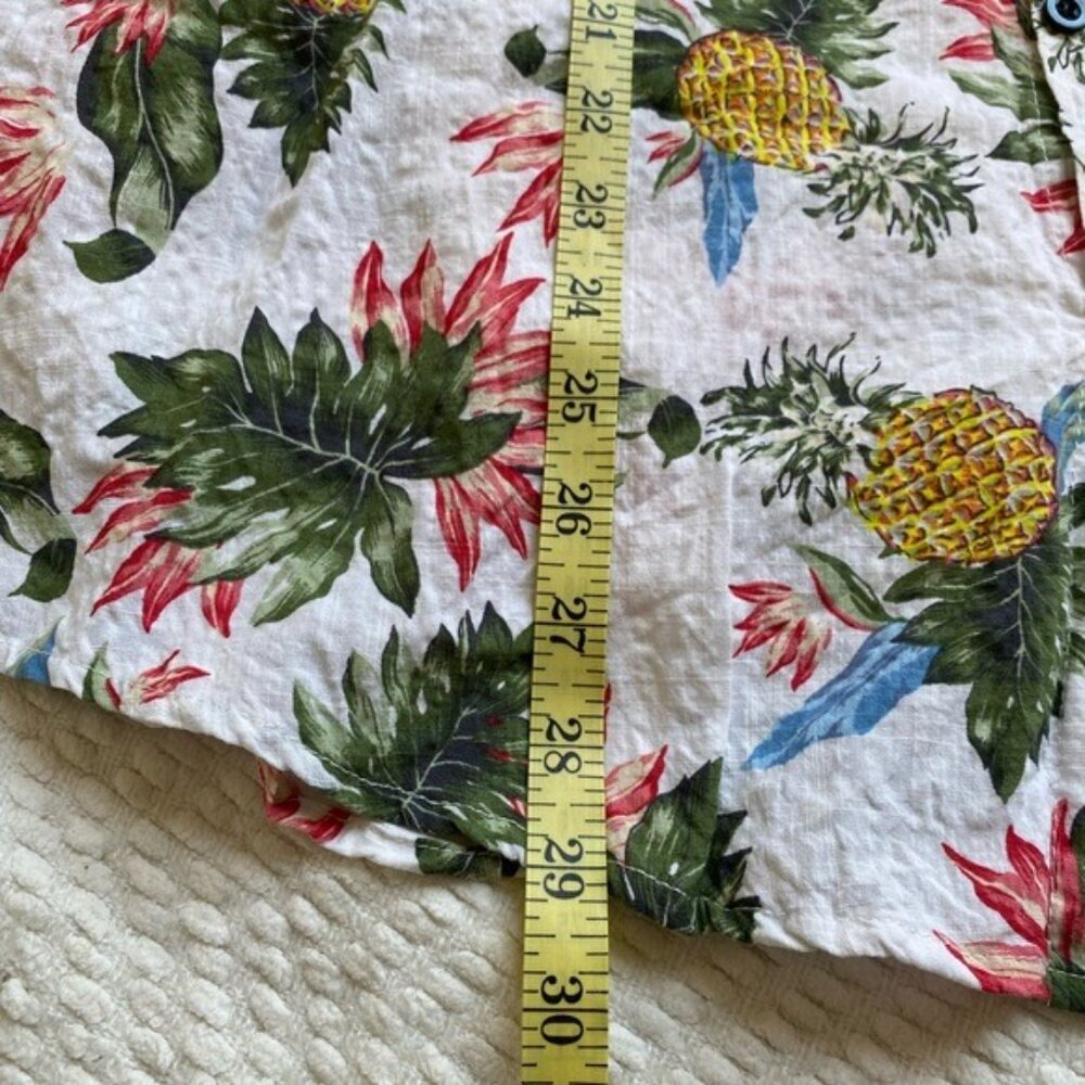Vatpave Men's Hawaiian Floral Button-Down Shirt XL White Cotton Blend Short Slee - Picture 6 of 7